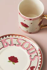 Anthropologie Bistro Türk Kahvesi Fincanı "BISOUS" Kırmızı Pembe - Görsel 2