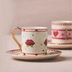 Anthropologie Bistro Türk Kahvesi Fincanı "BISOUS" Kırmızı Pembe